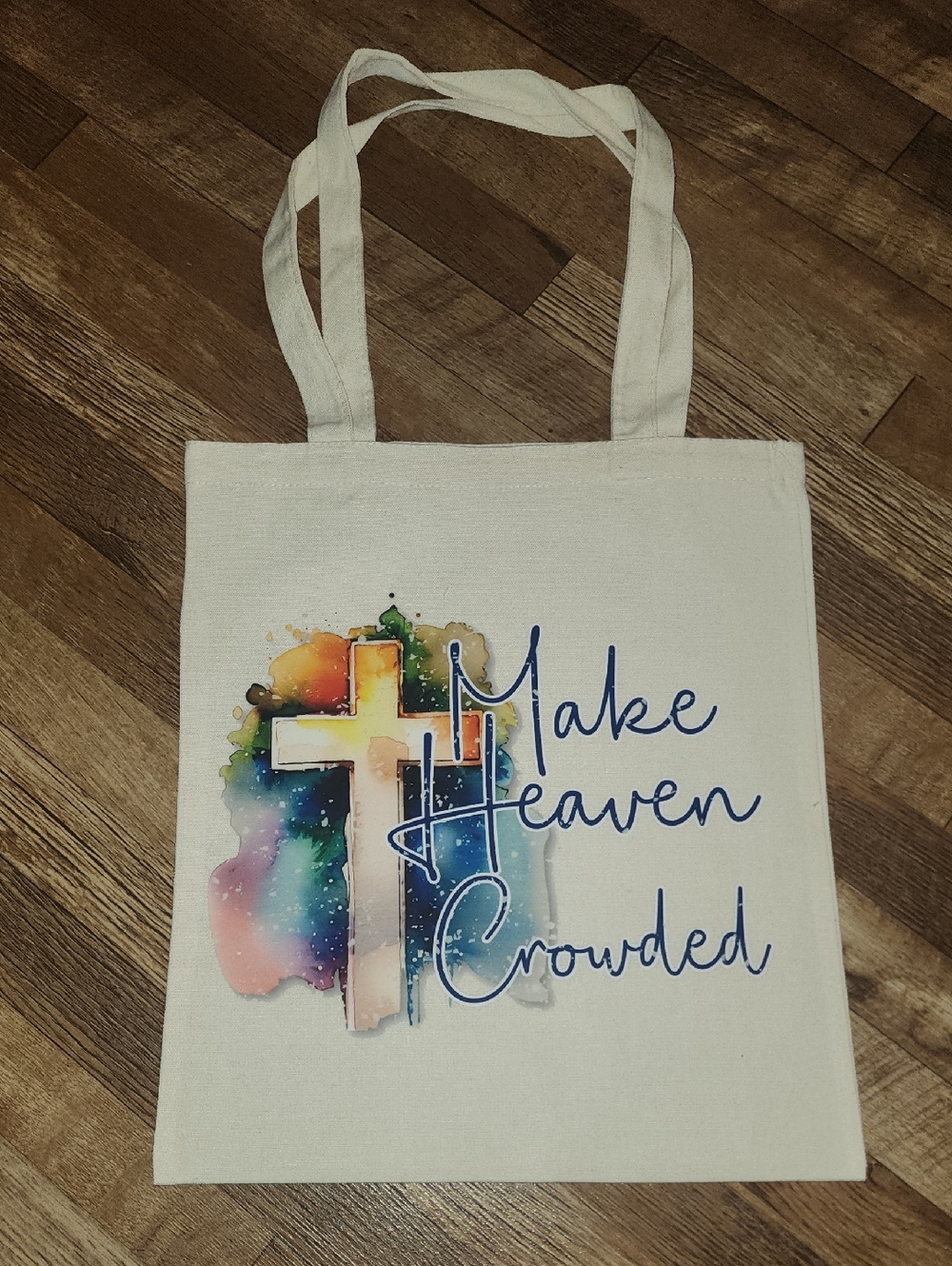 Inspirational Cross Tote Bag - 'Make Heaven Crowded'. 13x15